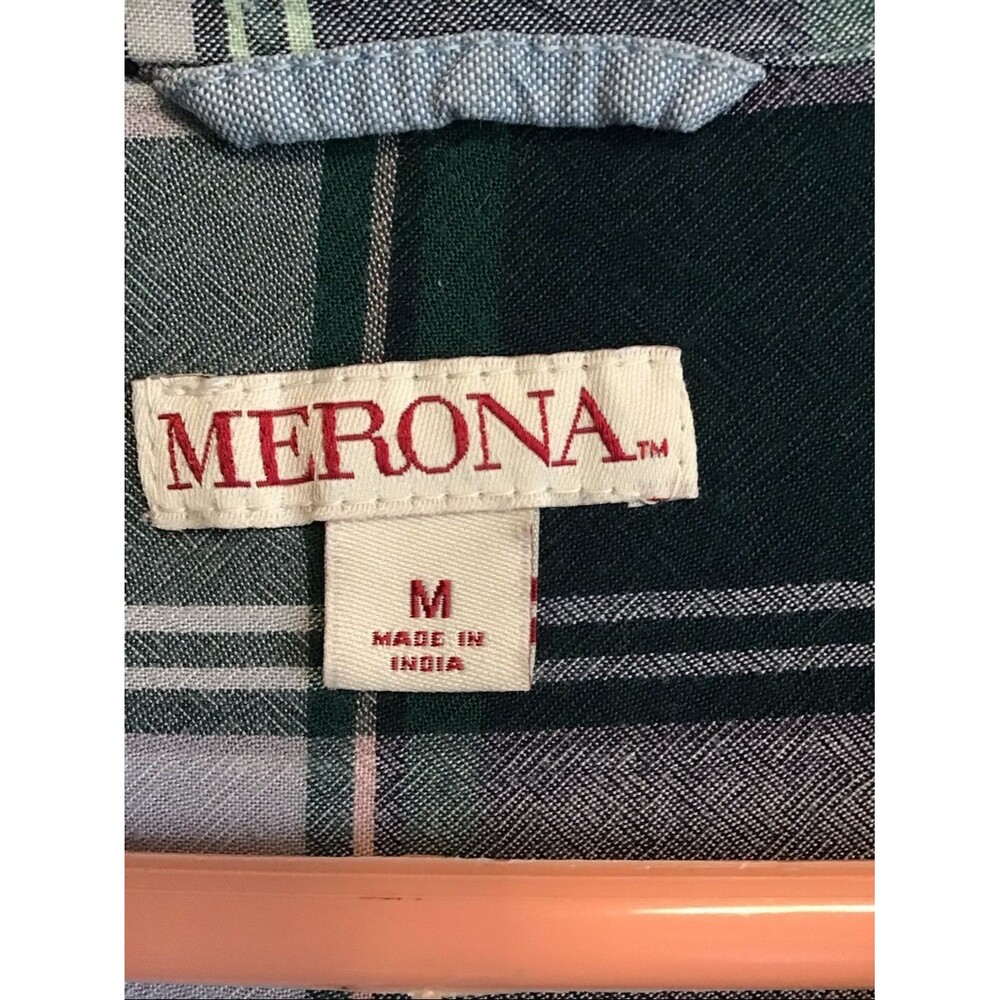 Merona Plaid Button Down Lightweight Shirt Sz M Boho Minimalist Coastal - Picture 4 of 5